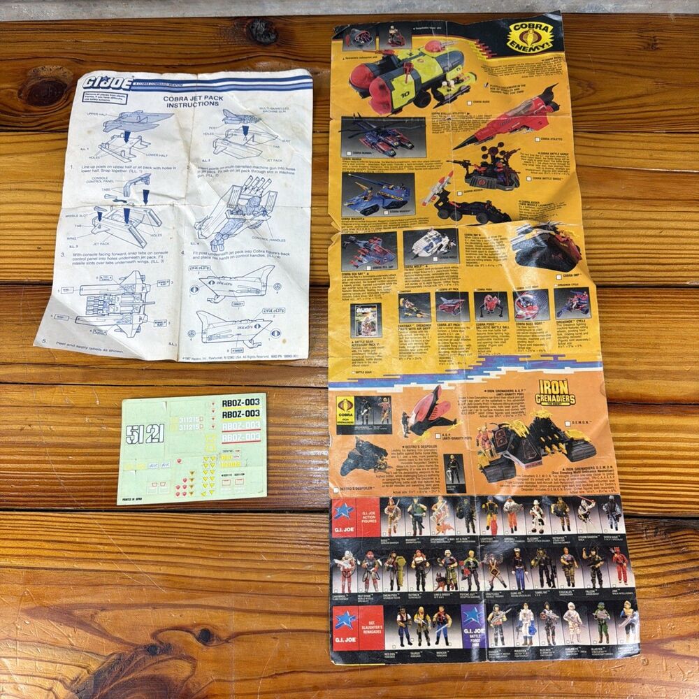 Vintage GI JOE Cobra Jet Pack Vehicle Instructions Blueprints 1987 Plus EXTRA!
